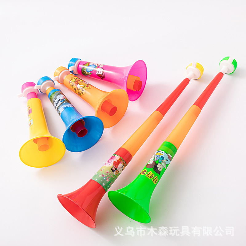 Three-Section Trumpet Street Stall Toy Cartoon Pattern Thickeneded Three-Section Large Trumpet Cheering Props Kidsren's Big Trumpet