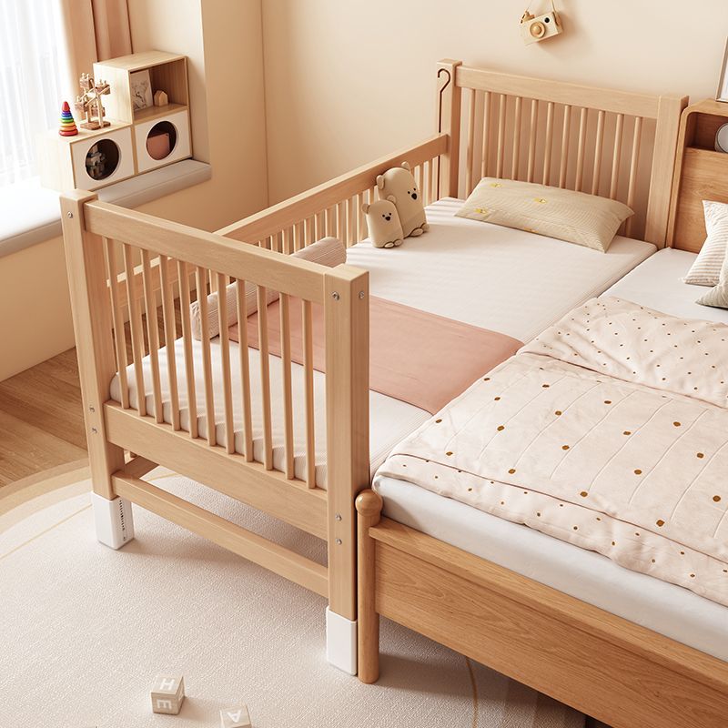 Beech Children's Spliced ​​Bed Solid Wood Children's Bed Liftable Guardrail Spliced ​​Large Bed Children's Bedside Bed Crib