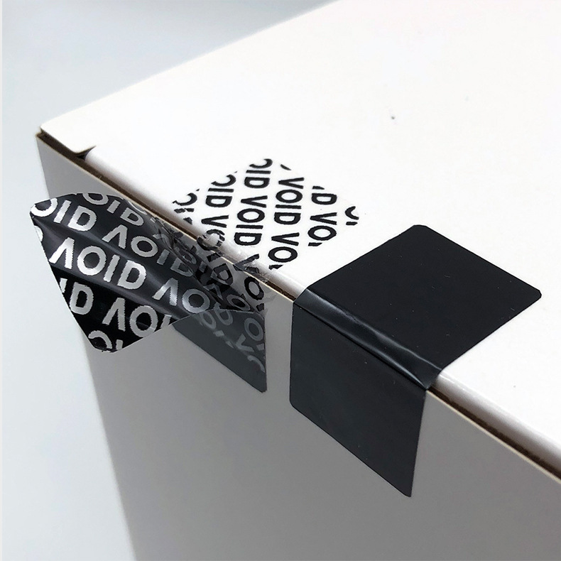 Black Anti-Tamper Void Anti-Counterfeiting Label Sticker Tear Off Invalid Labeling Self-Adhesive Custom Rectangular