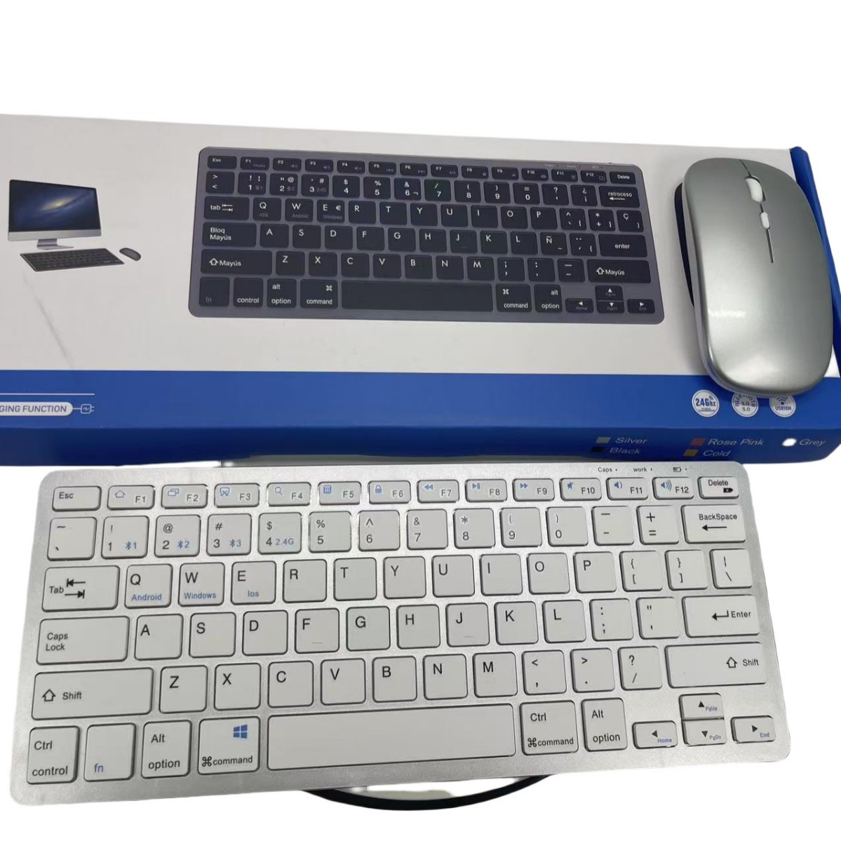 Factory Wholesale Cross-Border Silent Button Office Bluetooth Dual-Mode 98-Key Wireless Keyboard and Mouse Wireless Dual-Mode Fast Connection