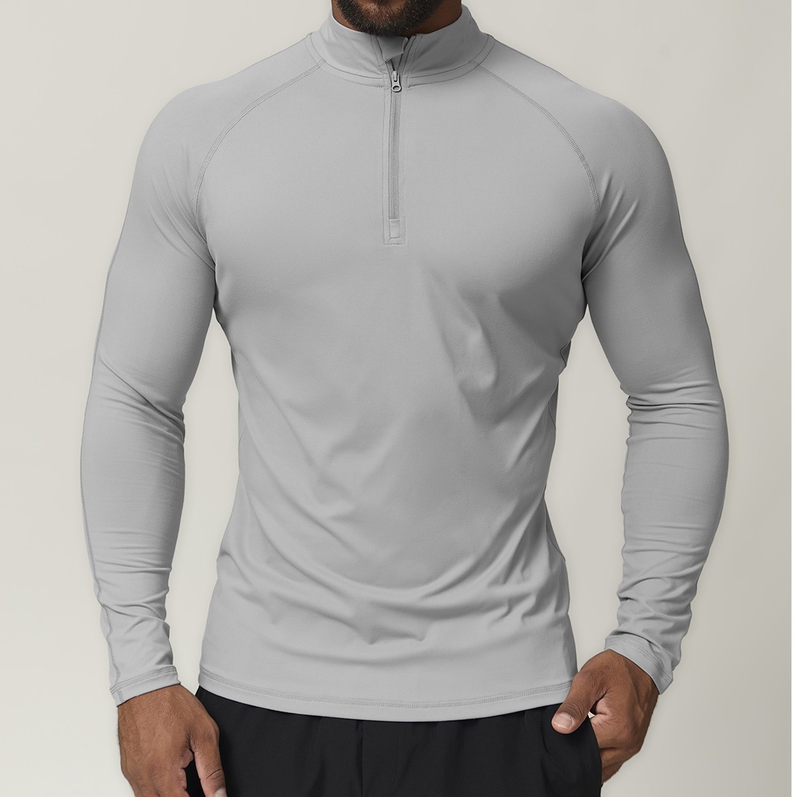 Cross-border European and American Men's Sports Zipper Quick-drying Long-sleeved T-shirt Running Fitness Home Commuter Casual Top 1041