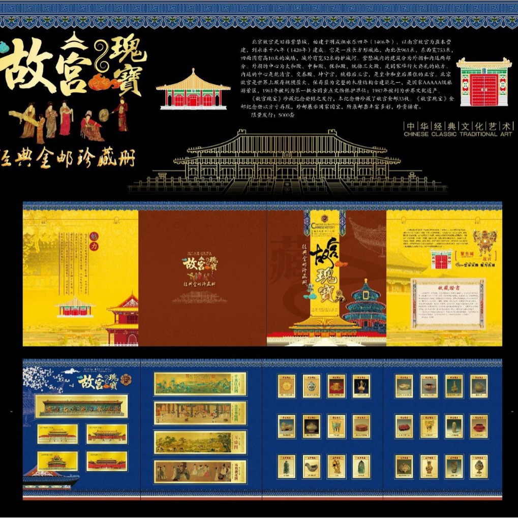 Новый альбом с золотыми фольгированными марками сокровищ Запретного города, подарки