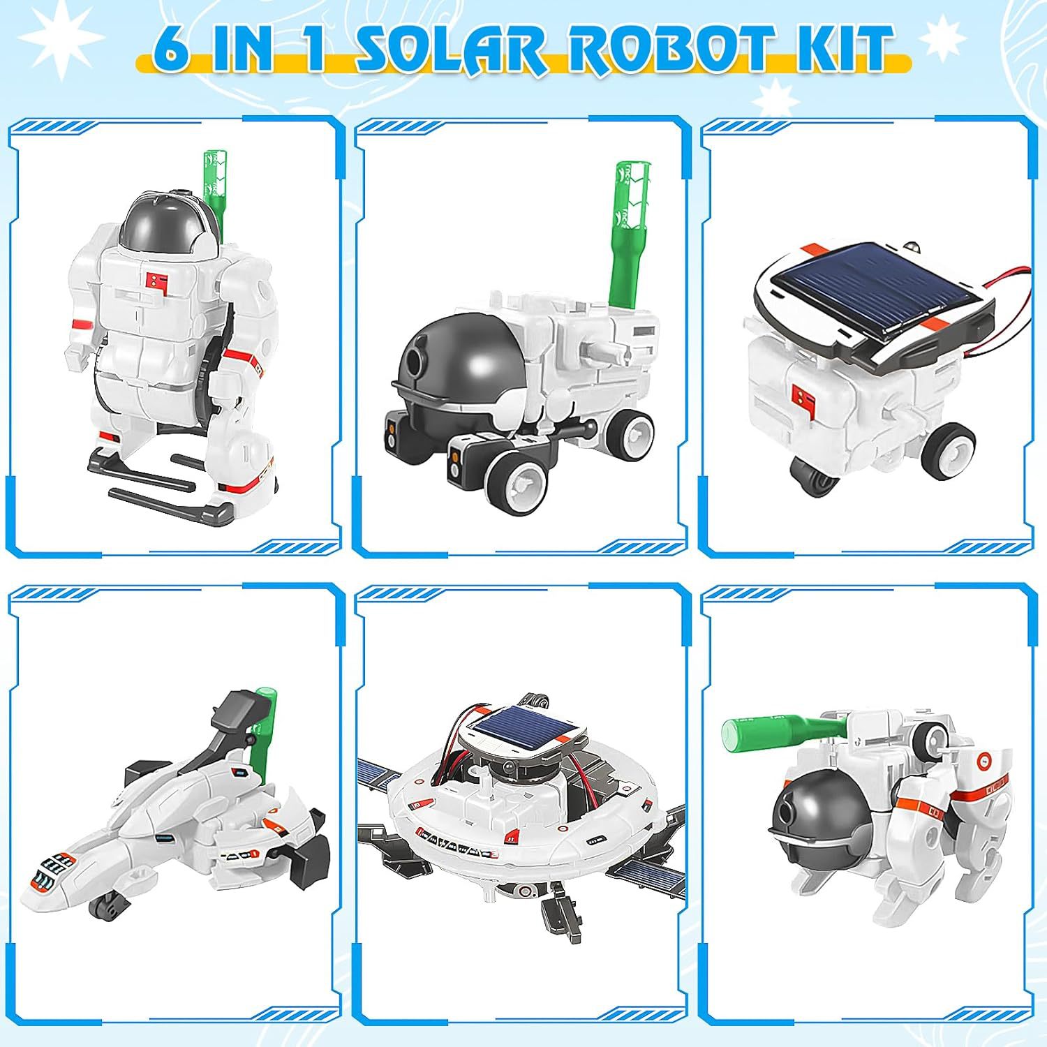 Cross-Border Hot-Selling Six-In-One Space Robot Toy Educational Assembly Toy 6-in-1 Self-Assembled Solar-Powered Toy Car