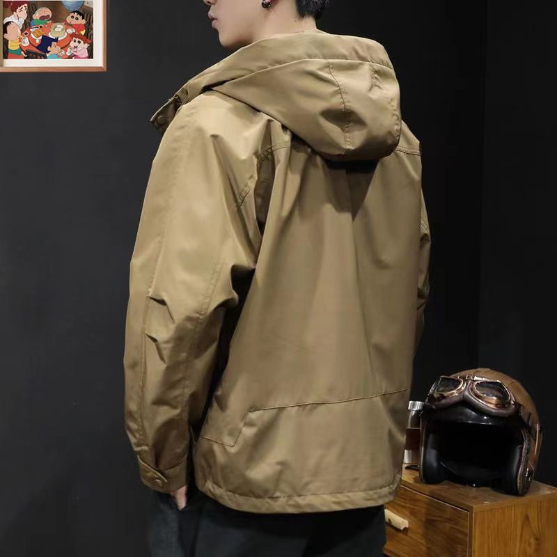 Hooded Loose Jacket Coat Men's Spring Autumn Autumn Multi-Pocket Large Size Casual Jacket Men's Spring 2025 New