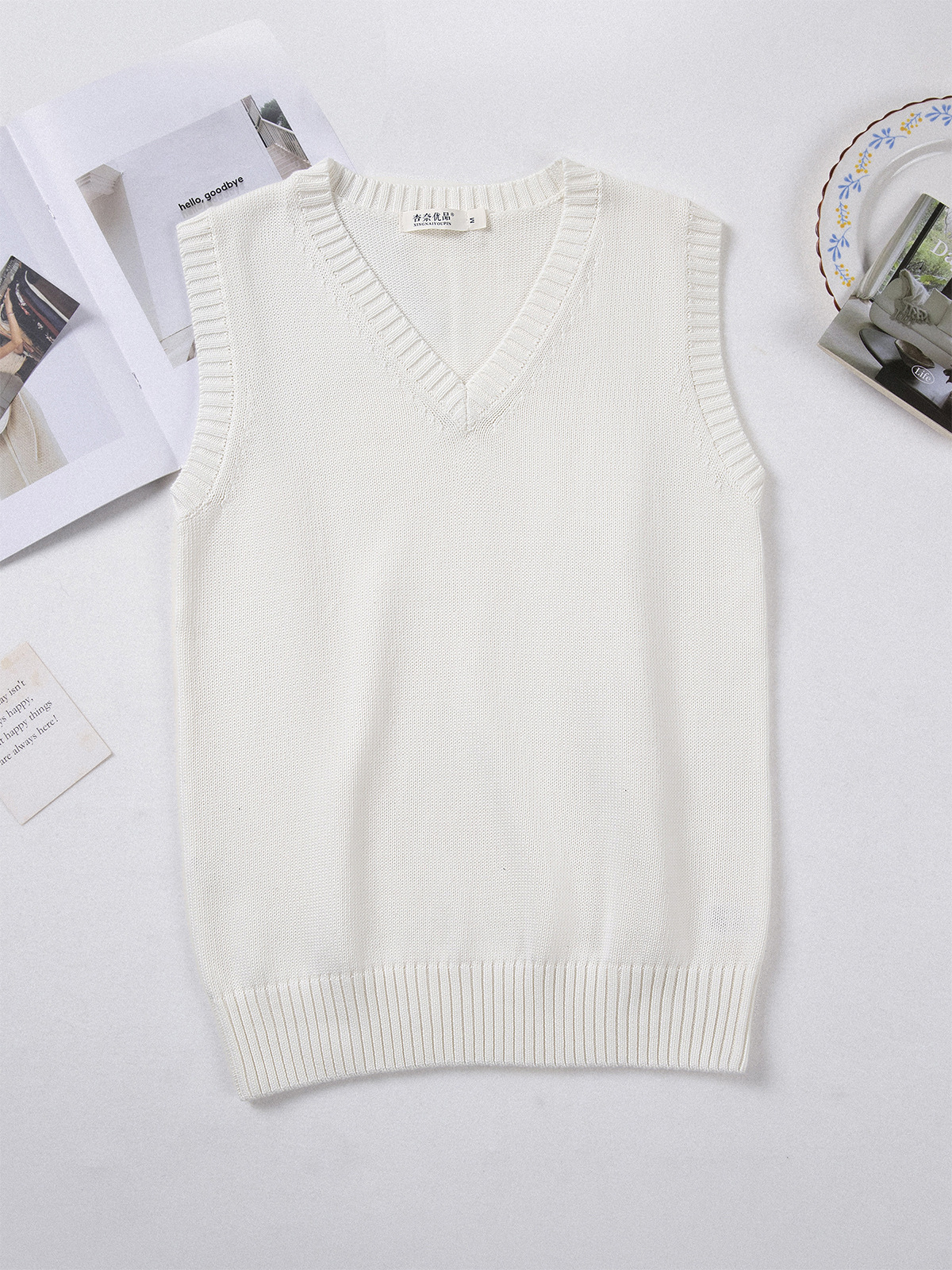 Petite College Popular Basic Solid Color Versatile Commuter Jk Vest Sweater Thin Layered Pullover Knitted Vest