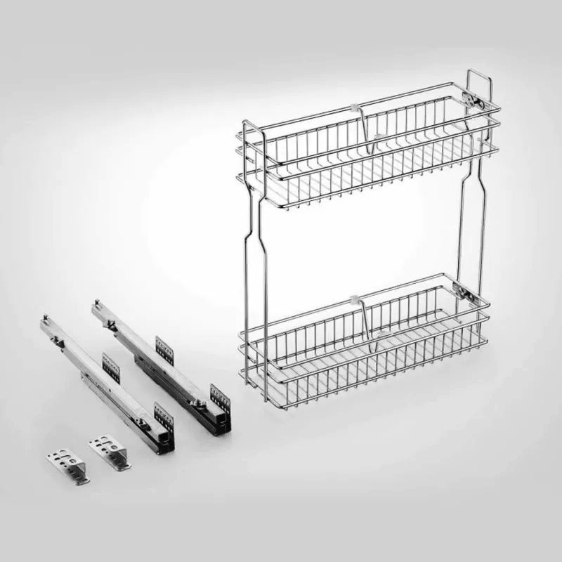 Spot Extremely Narrow Double-Line Seasoning Basket Kitchen Drawer Buffer Damping Storage Rack Side Pull Basket with Buffer