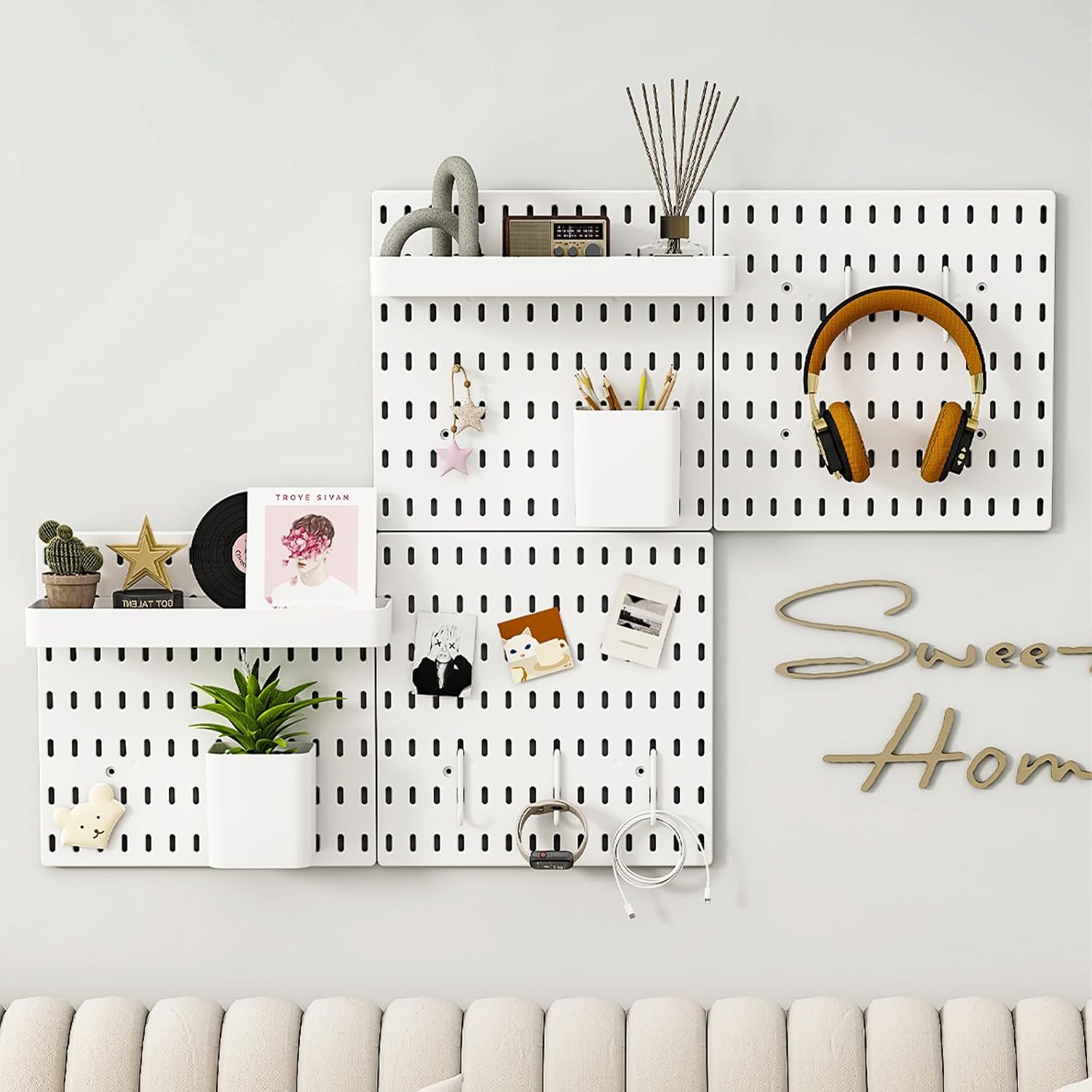 White and Black Perforated Board Accessories Universal Adapter Long Hole Storage Rack Organizer Home Hanging Basket Perforated Board Set