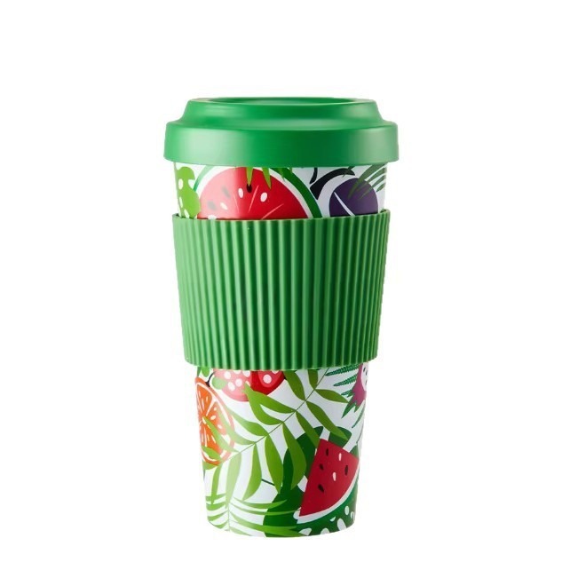 Customized Plastic Cup Coffee Cup Recyclable with Lid Custom Logo Fda Lfgb Bamboo Fiber Water Cup 600ml
