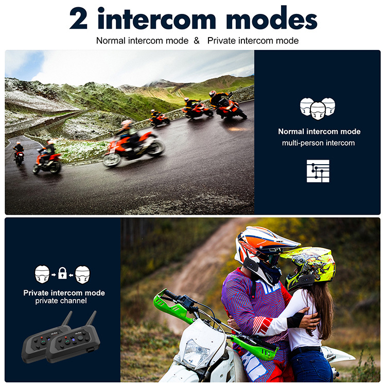 V6Plus Network Intercom Motorcycle Riding Bluetooth Headset 1200m Half-Duplex Waterproof Noise Reduction Cross-Border Bestseller