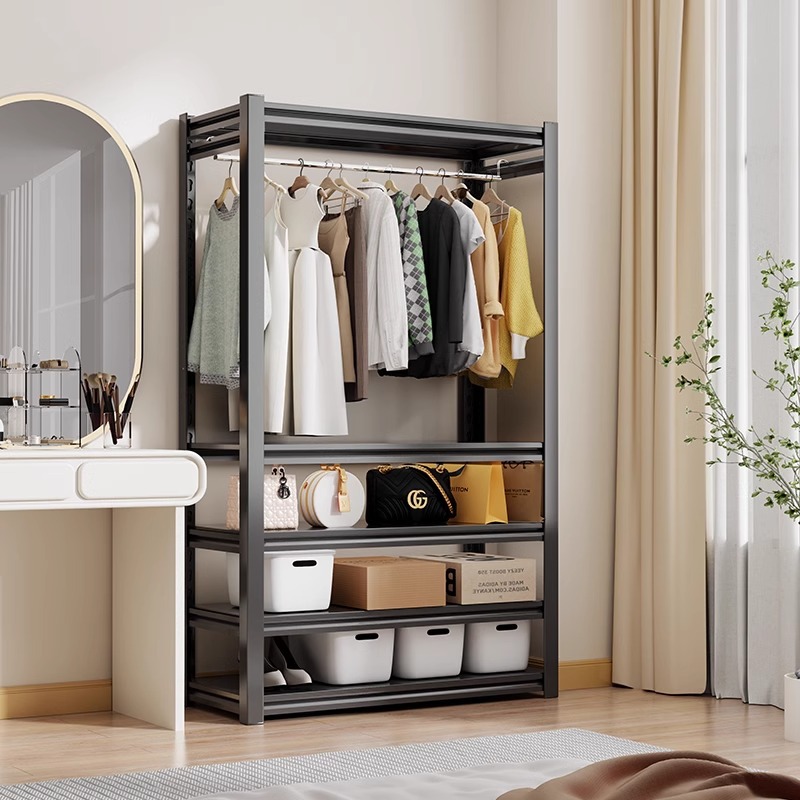 Shelf Wardrobe Cloakroom Shelf Assembly diy Homemade Angle Steel Hanger Rental Renovation Simple Wardrobe Storage