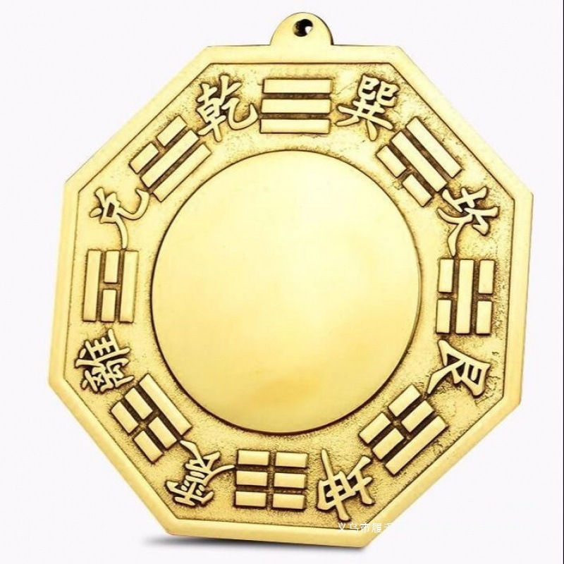 Pure Copper Eight-Trigram Mirror Convex Mirror Concave Mirror Tai Chi Mirror for Home Entrance Doors and Windows, Door-To-Door, and Road-Facing Household Hanging Ornament, All Copper