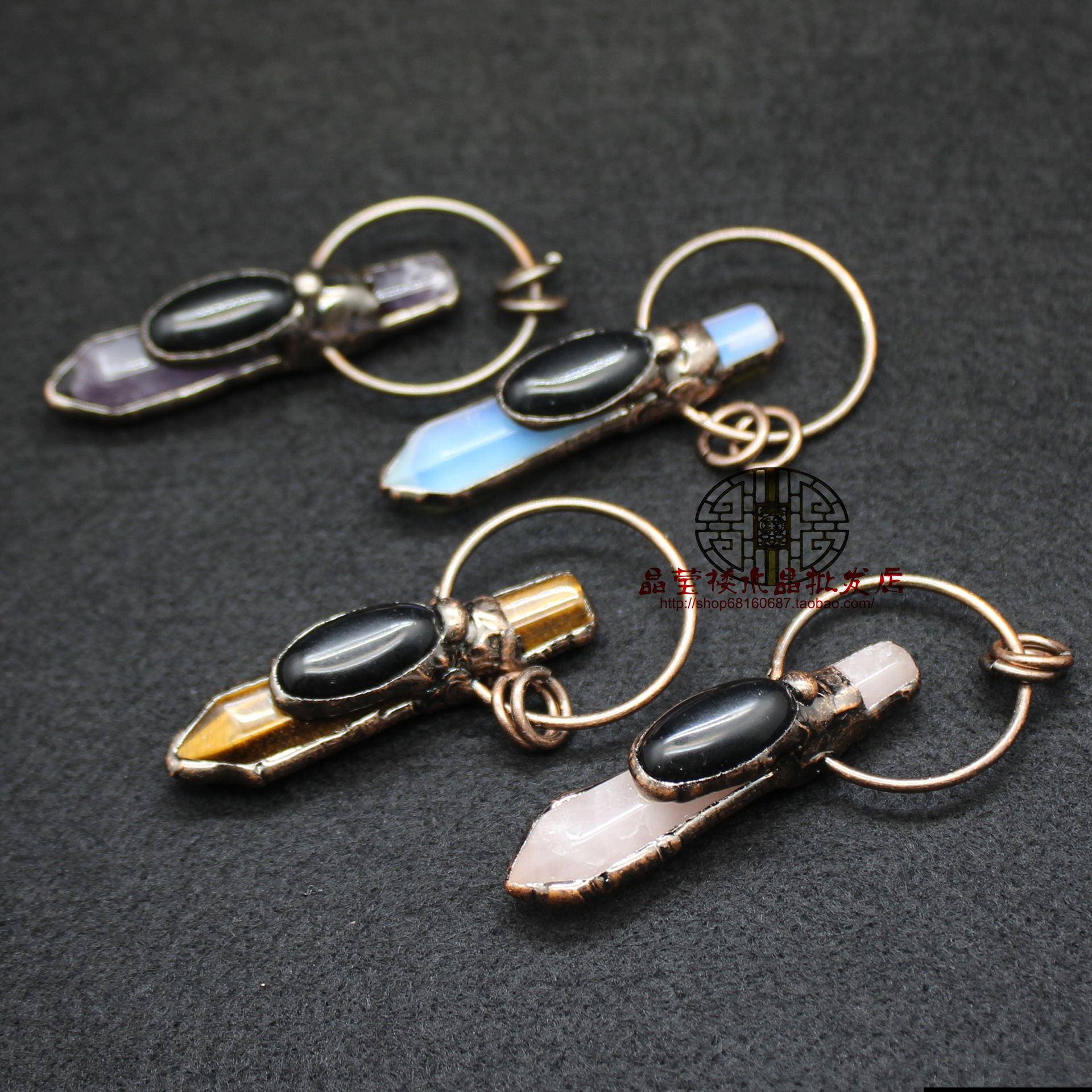 Foreign Trade Jewelry Hexagonal Column Opal Retro Pendant Artifact O-Shaped Necklace Aliexpress Jewelry Supply