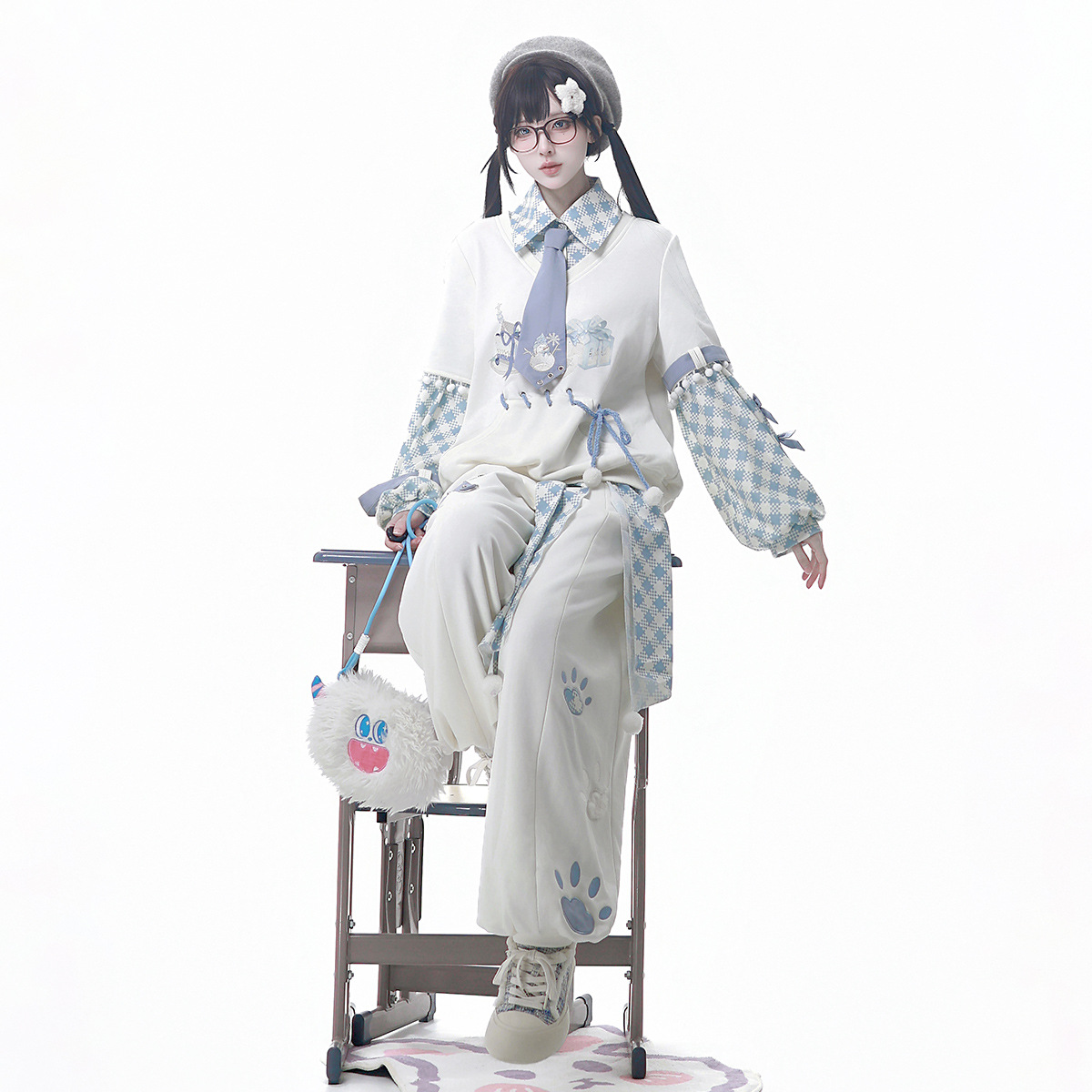 Xiongdoujiang Original Snowball Game Lolita Girl Lolita Ribbon Top Pants Waistband Tie Set 9779