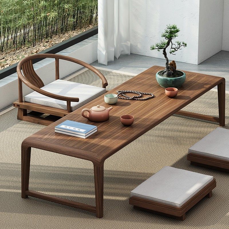 Japanese-Style Tatami Table Low Table Light Luxury Balcony Solid Wood Tea Table Zen Kung Fu Tea Table Small Coffee Table Desk Long