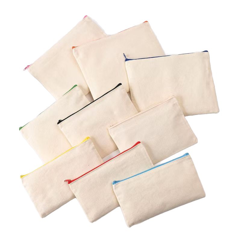 Blank Zipper Canvas Pencil Bag Cosmetic Bag Toiletry Bag Storage Bag Canvas Bag Amazon Cross-Border Portable Pencil Bag