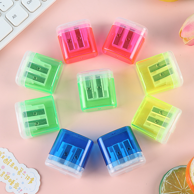 Back-To-School Season Double-Hole Pencil Sharpener with Lid for Primary School Students Special Pencil Small Plastic Manual Pencil Sharpener Factory Direct Sale