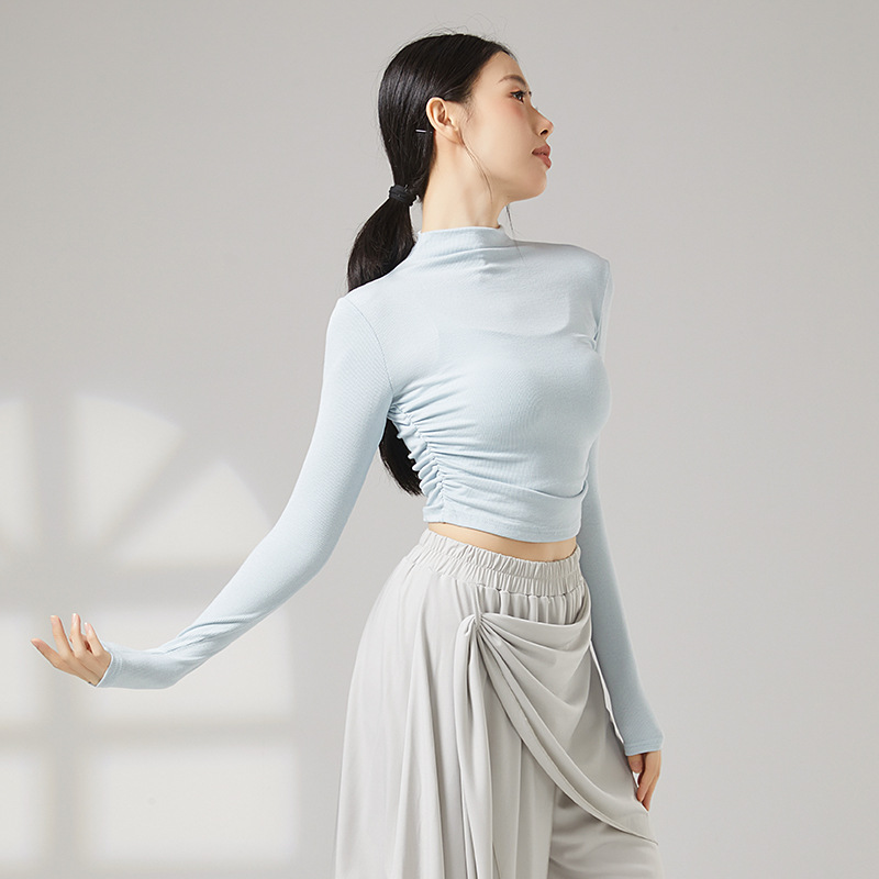 Half-High Collar Slimming Yoga Clothes for Women, Elastic Fitness Clothes, Running Sports Long-Sleeved Tops, Autumn and Winter Classical Dance Clothes
