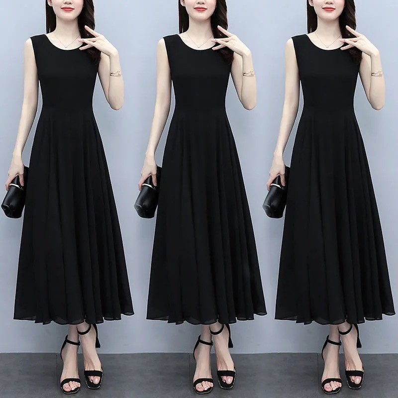 Improved, please look at the real summer new high-end sleeveless black temperament dress mother before placing an order
