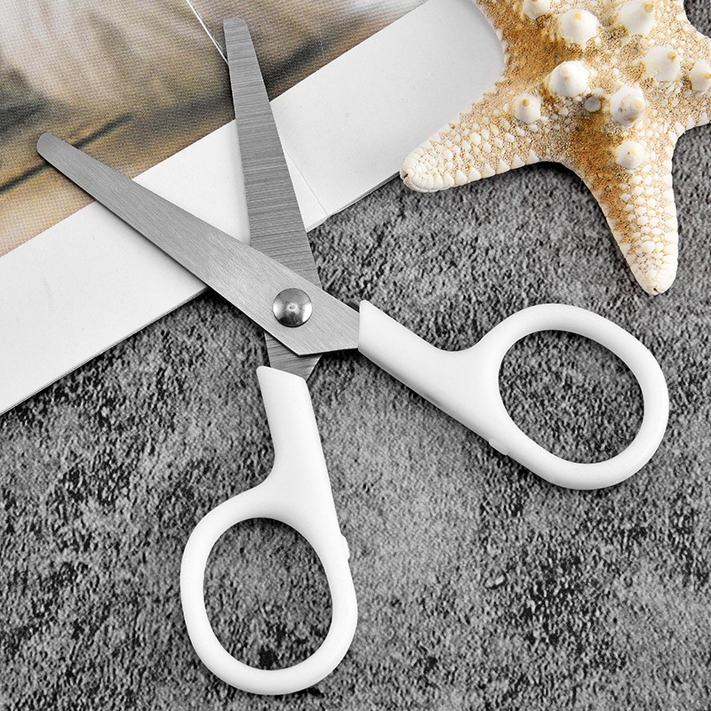 Simple White Unbranded Scissors for Children with Protective Cover, Small Craft-Specific Stainless Steel Scissors for Home Use and Students