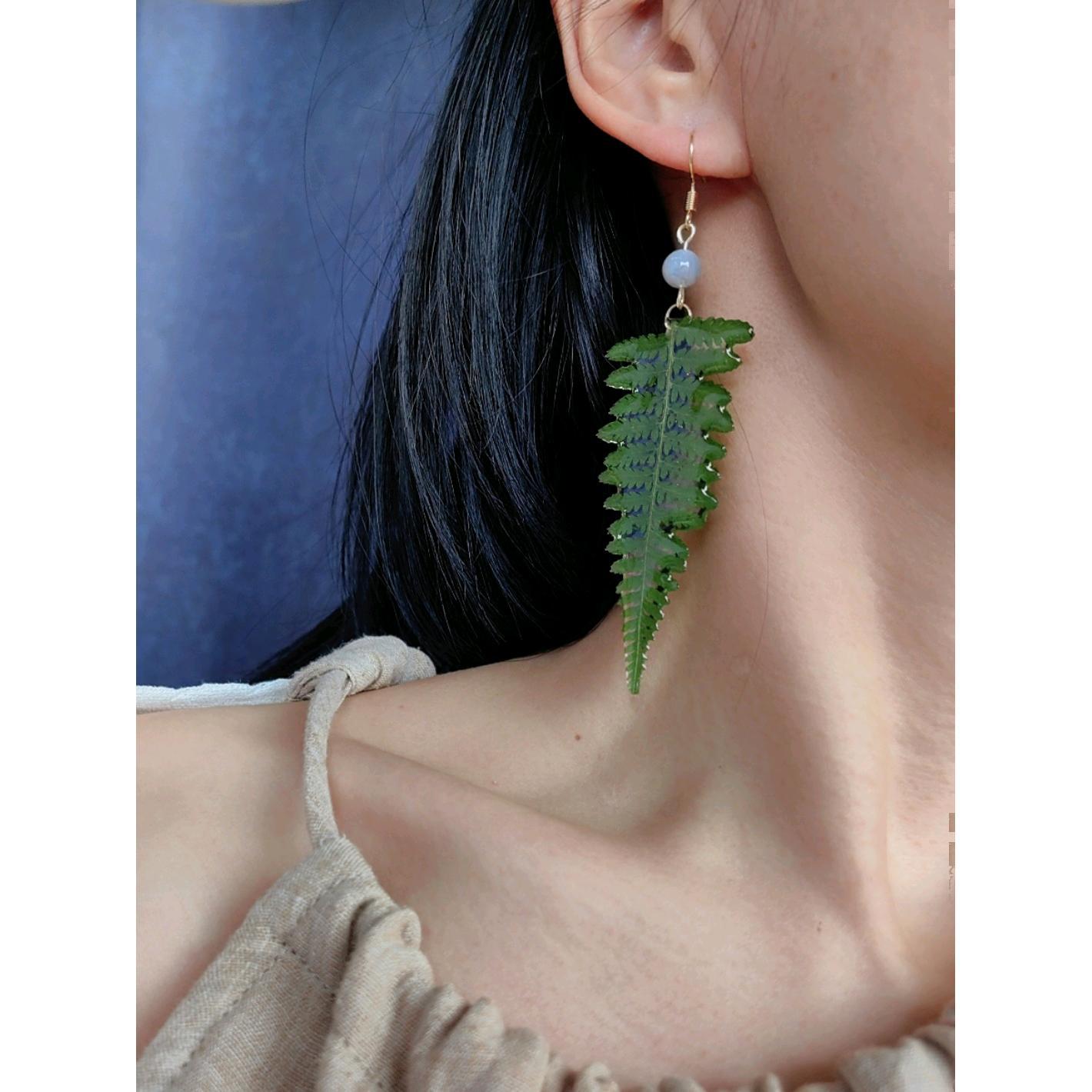 True Leaf Vein Leaves Gum Drops Fern Long Face-trimming Small Fresh Creative Niche True Leaves Plant Earrings for Women