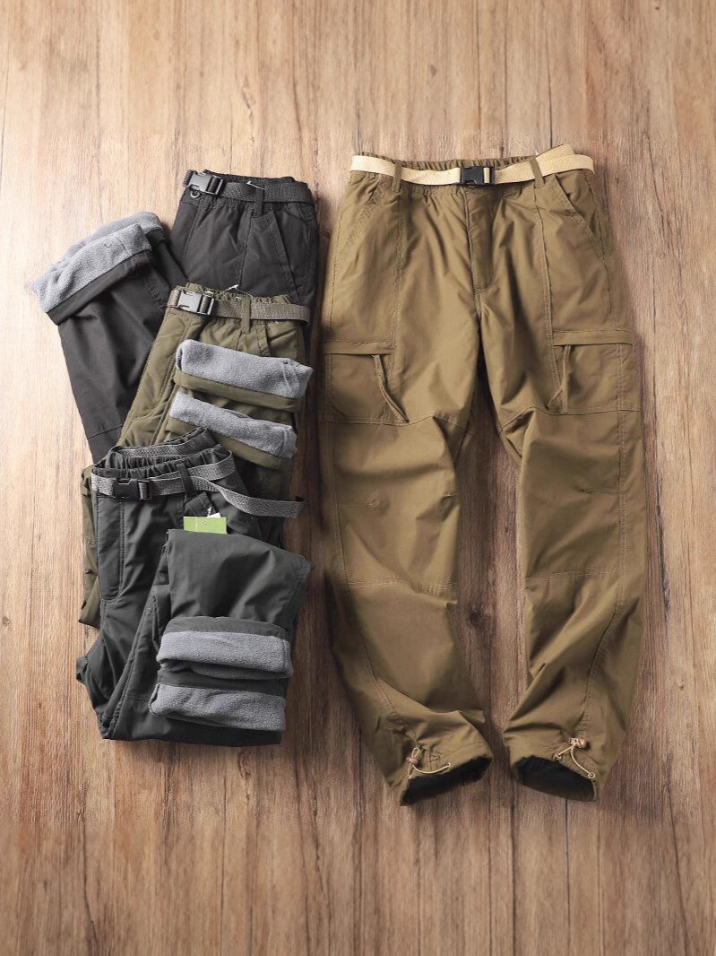 German Foreign Trade Windproof and Waterproof Outdoor Men's Winter Thickeneded Casual Pants Straight Plus Velvet Soft Shell Cargo Pants Loose