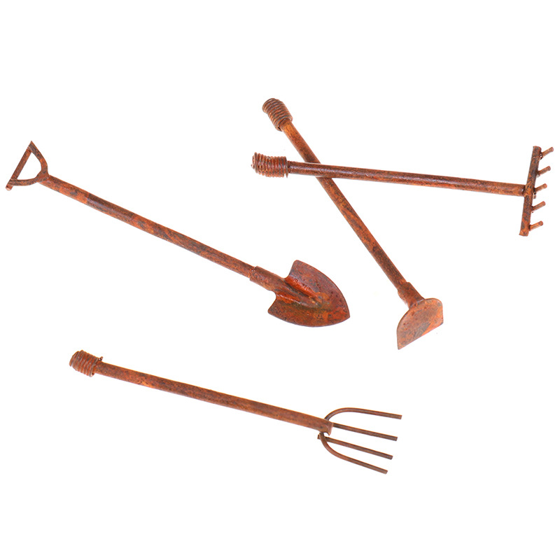 Doll House Rust Iron Retro Mini Tools Garden Gardening Small Decorative Landscaping Ornaments