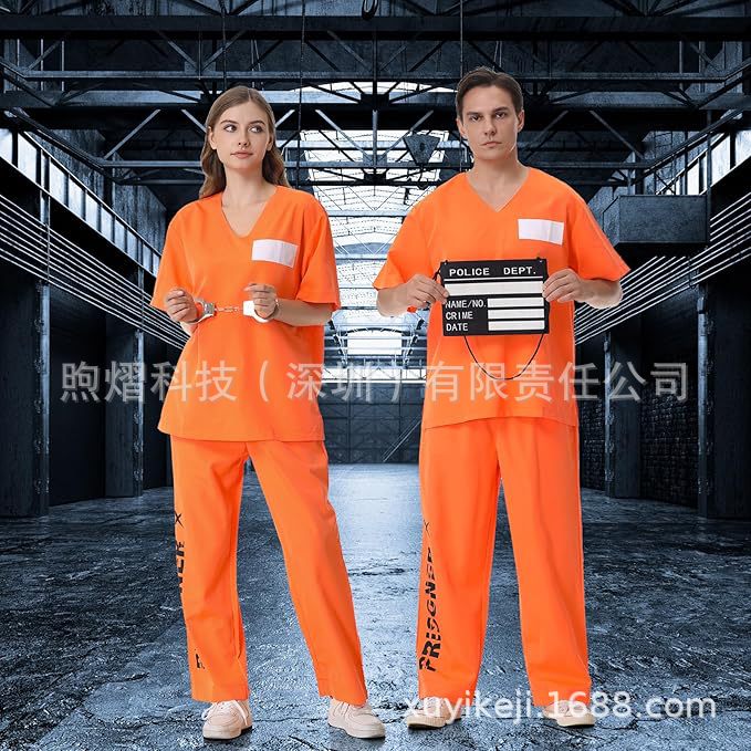 Cross-Border Halloween Cosplay Adult Prisoner Costume Prisoner Suit Suit Play Suit American Prison Uniform