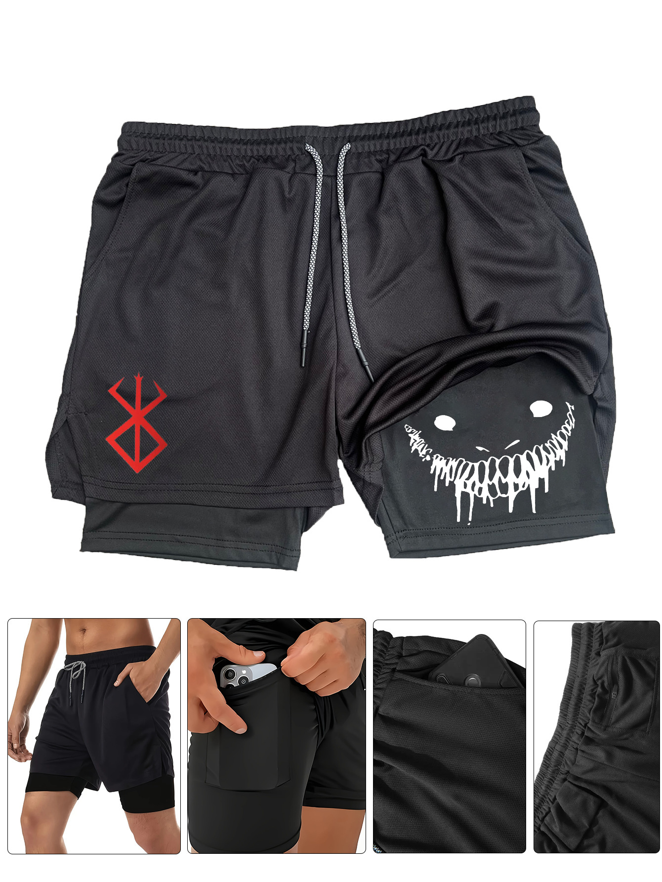 European and American New Men's Outdoor Running Large Size Double-Layer Quarter Pants Casual Quick-Drying Breathable Shorts Men's Summer