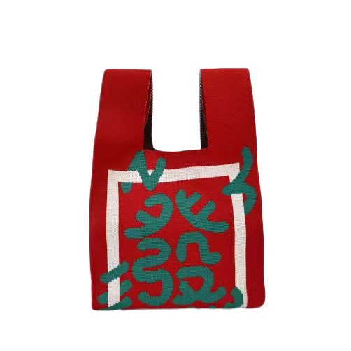 New Year's Red Festive Versatile Persimmon Knitted Bag Women's Auspicious Ruyi Handbag Women's Trendy Tote Bag Souvenir