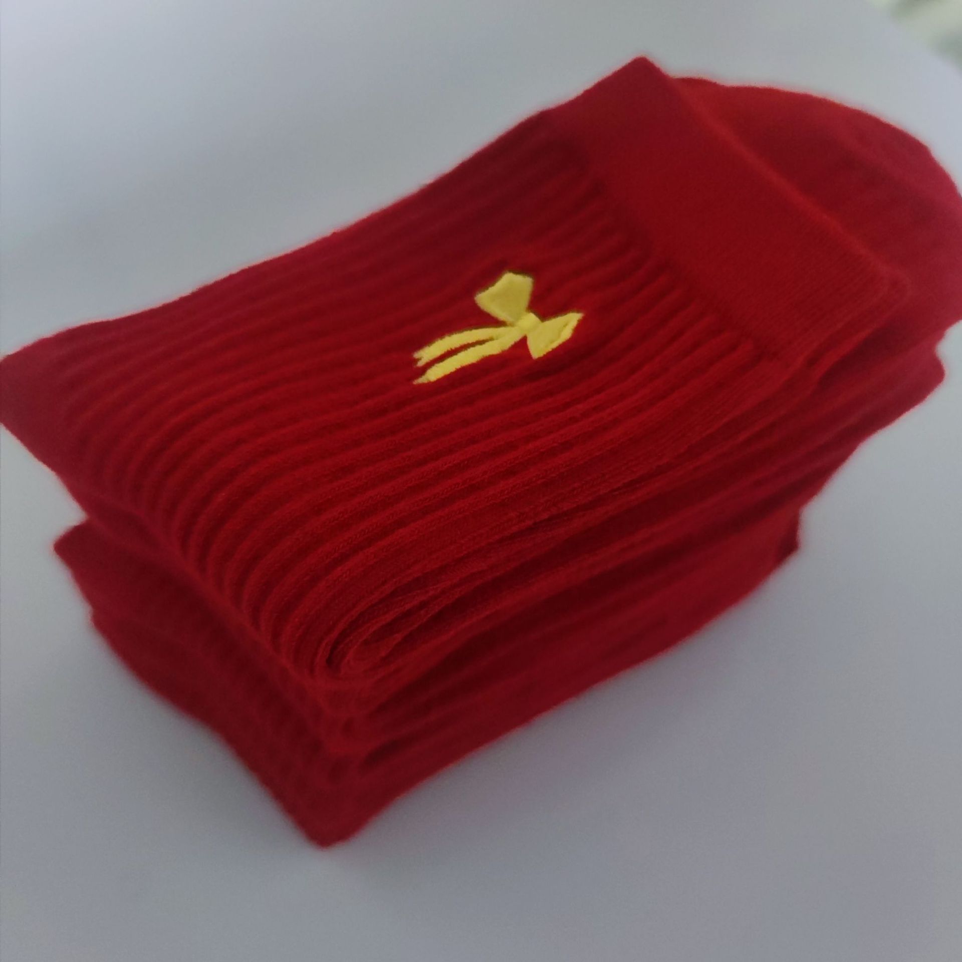 Zodiac Year of the Horse Dark Red Socks Women's Autumn and Winter Double Needle Embroider Wedding New Year 2026 Horse Year Mid-Calf Socks