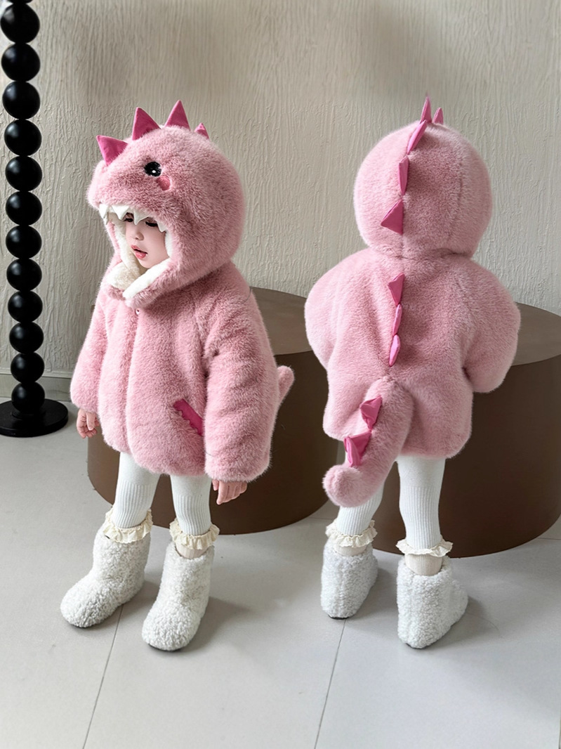 Girls' Fleece-Lined Coat 2025 New Winter Thickened Fur Integrated Stylish Wool Coat for Little Girls Winter Jacket