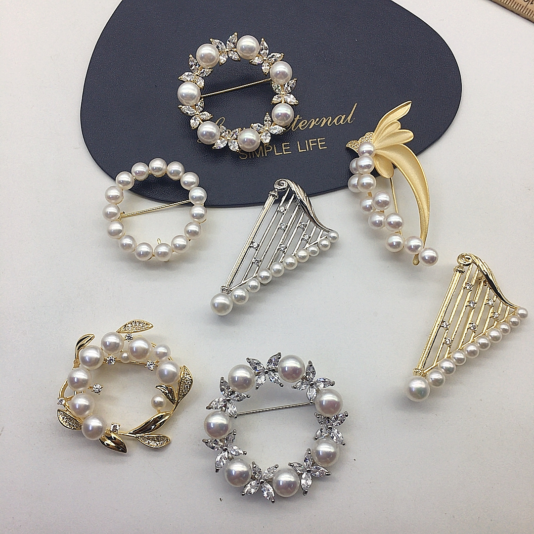 Брошь из пресноводных жемчужин, японский стиль, многоцветные бусины, корсаж, булавка для шарфа