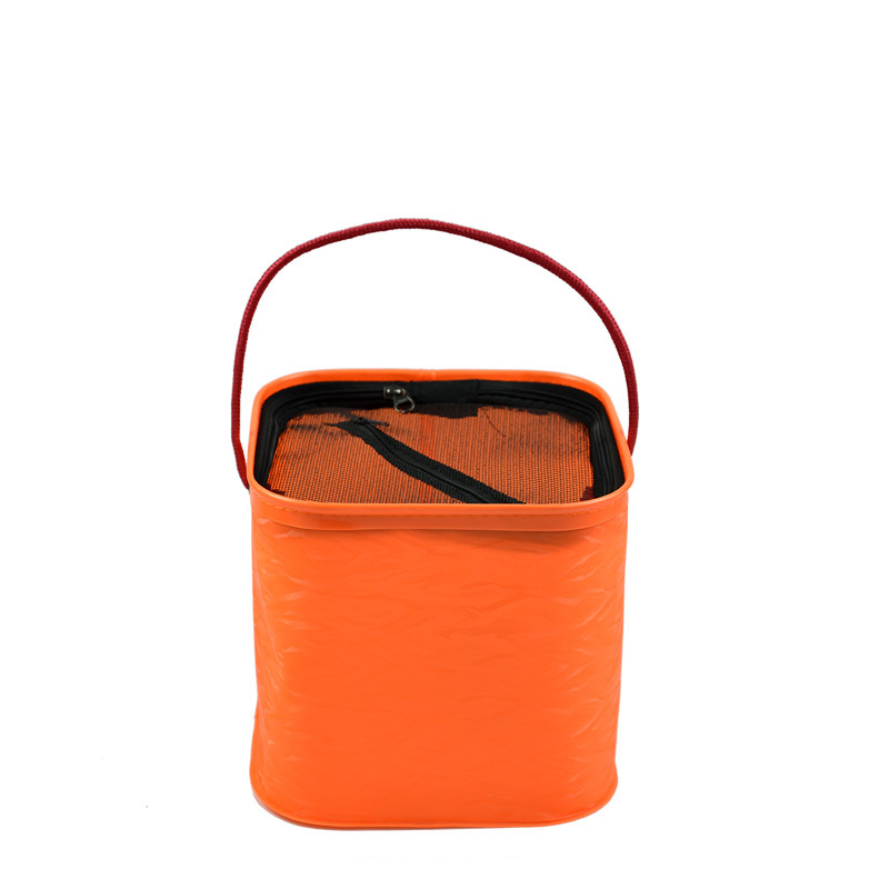 Wholesale Foldableing Portable Water Bucket Live Fish Bucket with Rope Eva Thickeneded Fishing Bucket with Lid Square Small Fish Bucket