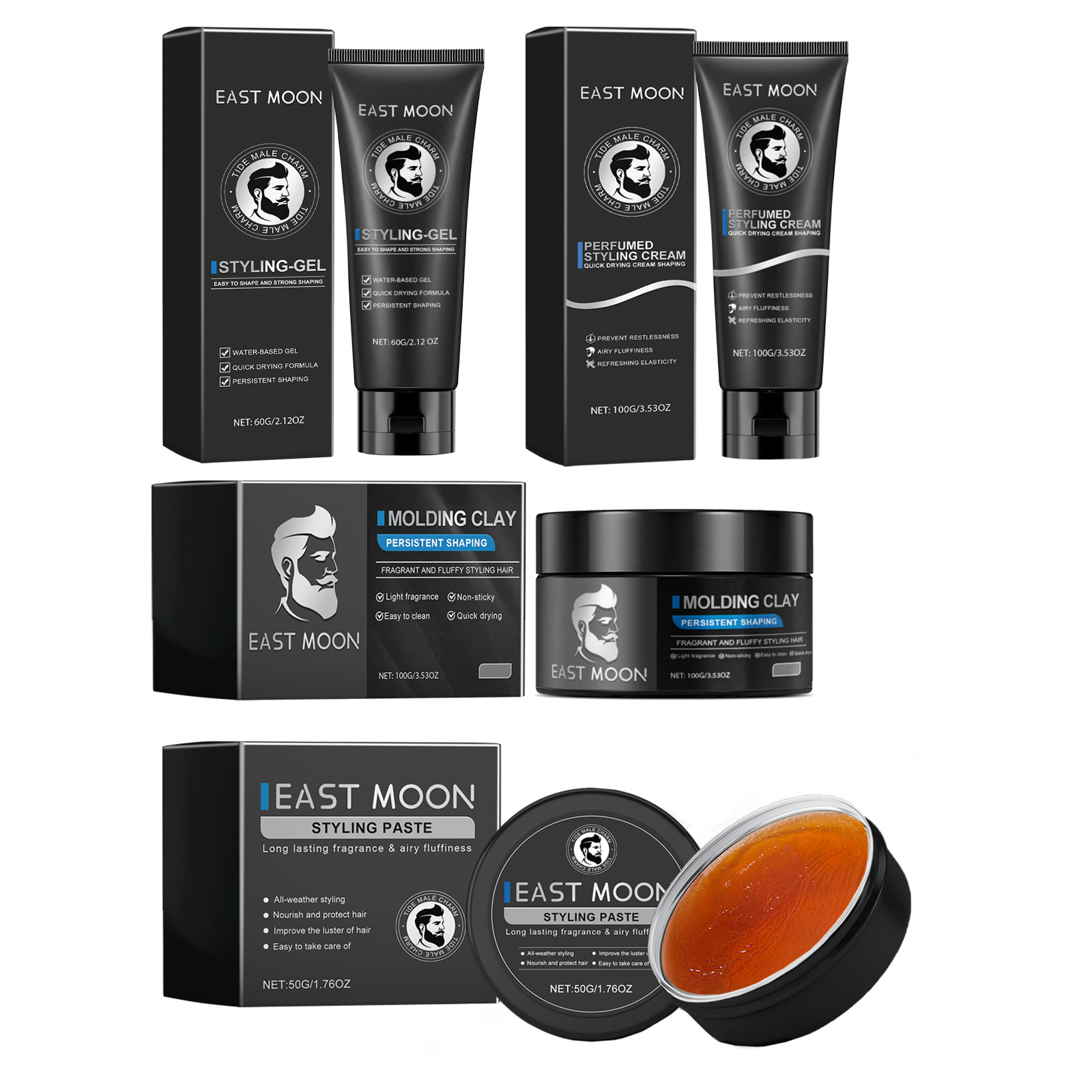 East Moon Men's Hair Styling Set Hair Styling Refreshing and Non-Greasy Natural Hair Wax