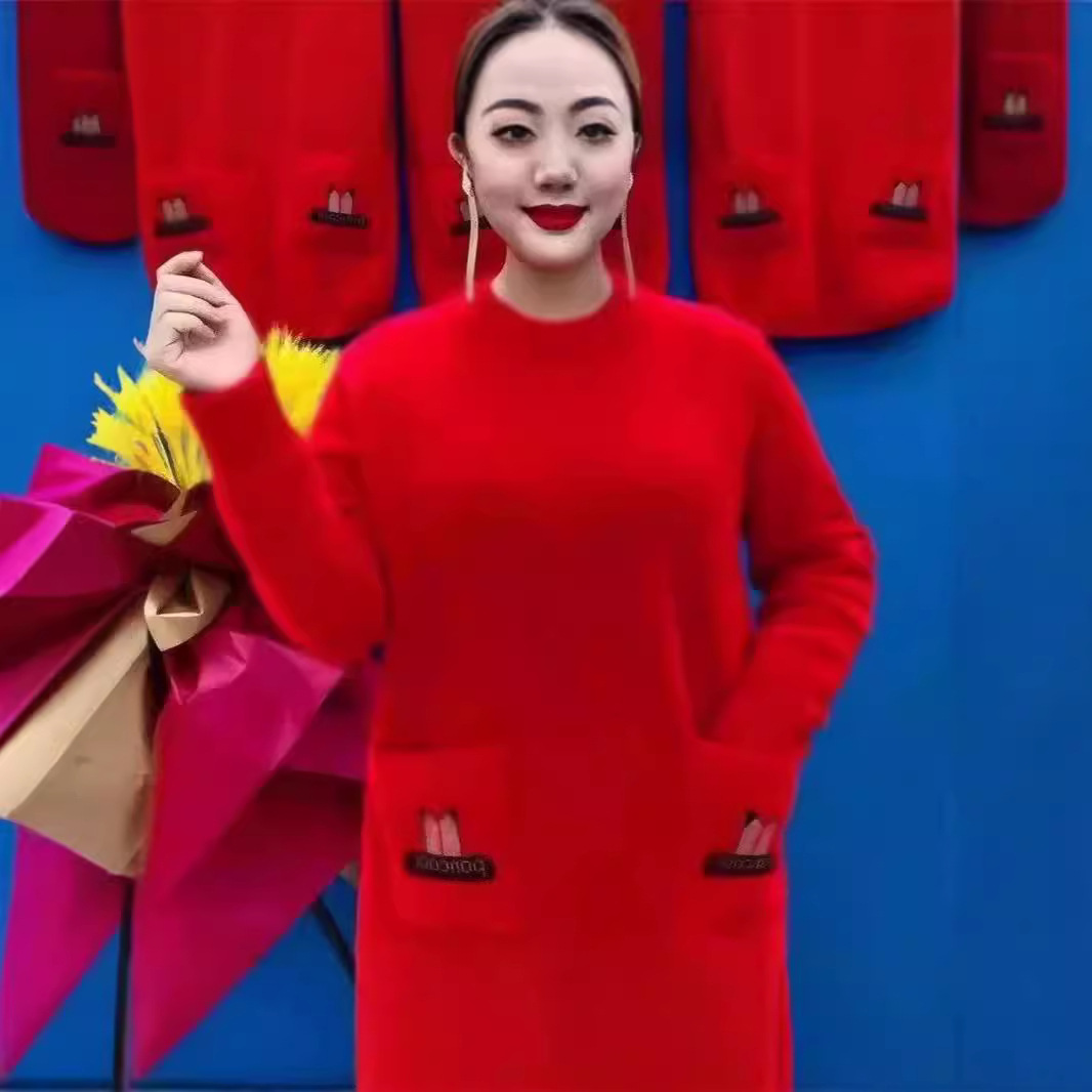 Модный зимний свитер с длинным рукавом для полных женщин средней длины свободный теплый утолщенный базовый топ