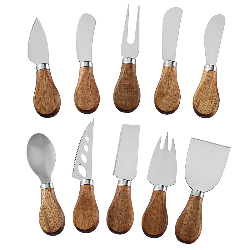 Cross Border in stock Acacia Wood Cheese Knife Western Cheese Tool Knife and Fork Butter Knife Butter Knife Stainless Steel Cheese Knife