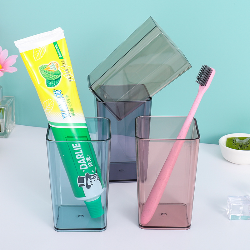 Nordic Toothbrush Cup, Square, Creative, Simple, Transparent Cup, Plastic Mouthwash Cup, Hotel Home Use, Multifunctional Toothbrushing Cup