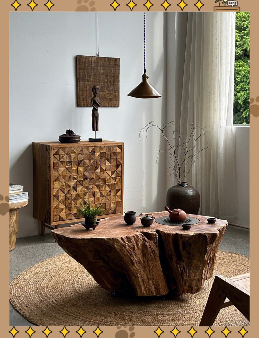 ♔ Tea Table in Wabi-Sabi Style, Stove-Side Tea Table, Barbecue Table, Dual-Use Charcoal and Electric Hot Pot Table, Popular on Social Media, Stove-Side Tea Table