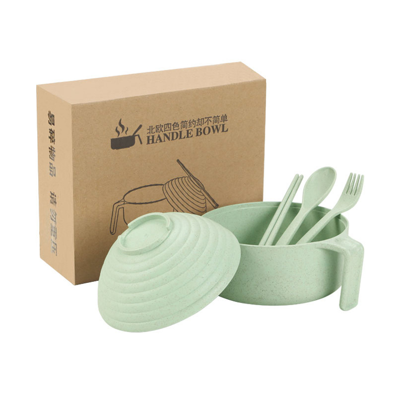 Wheat Straw Buddha Instant Noodle Bowl with Lid Spoon Chopsticks Set Student Dormitory Instant Noodle Bowl Tableware Gift logo