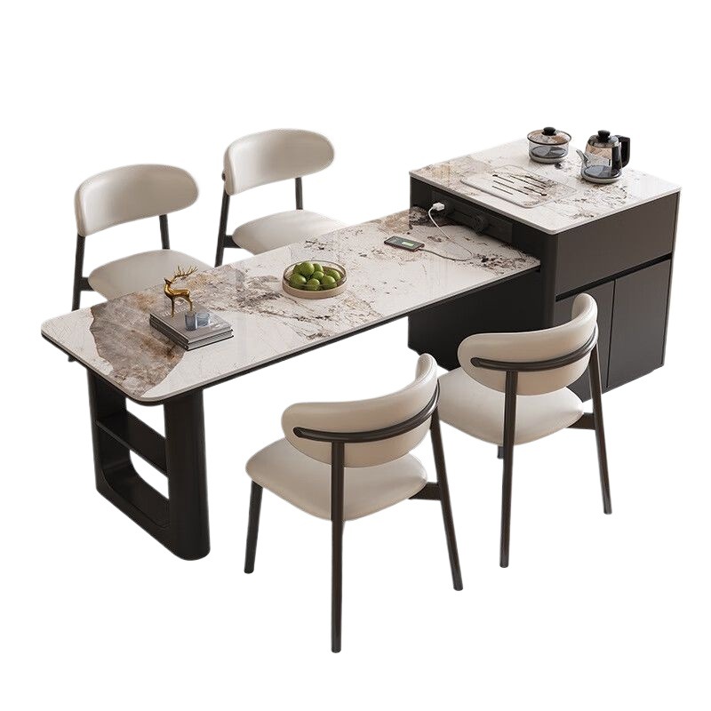 Slate Island Tea Table and Dining Table Dual-Purpose Household All-In-One Retractable High-End Solid Wood Dining Table and Chair Combination Light Luxury Dining Table