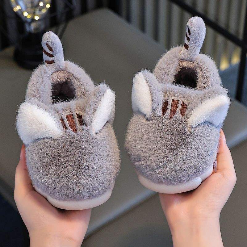 Children's Cotton Shoes for All Seasons, Cartoon Cute Thick-Soled Children's Shoes, Children's Home Indoor Plus Velvet Bag and Cotton Slippers