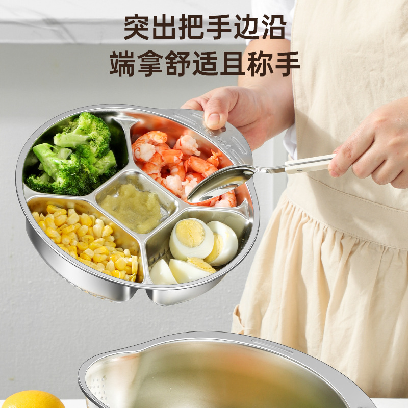 Onion, Ginger and Garlic Preparation Plate 304 Stainless Steel Side Dish Divider Plate Kitchen Cooking Preparation Plate Separated Seasoning Plate Meal