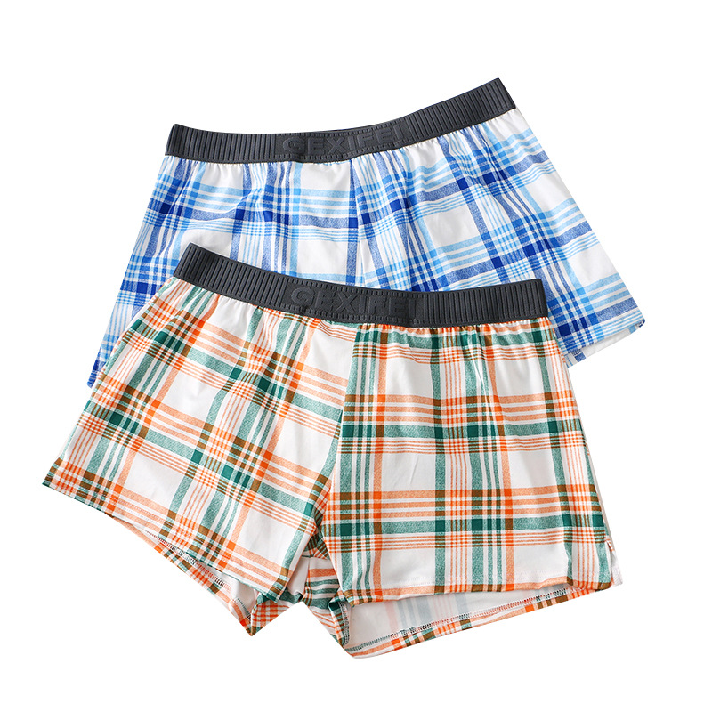 New Men's Underwear Breathable Boxer Briefs Summer Thin Plaid Control Boys Sports Boxer Shorts