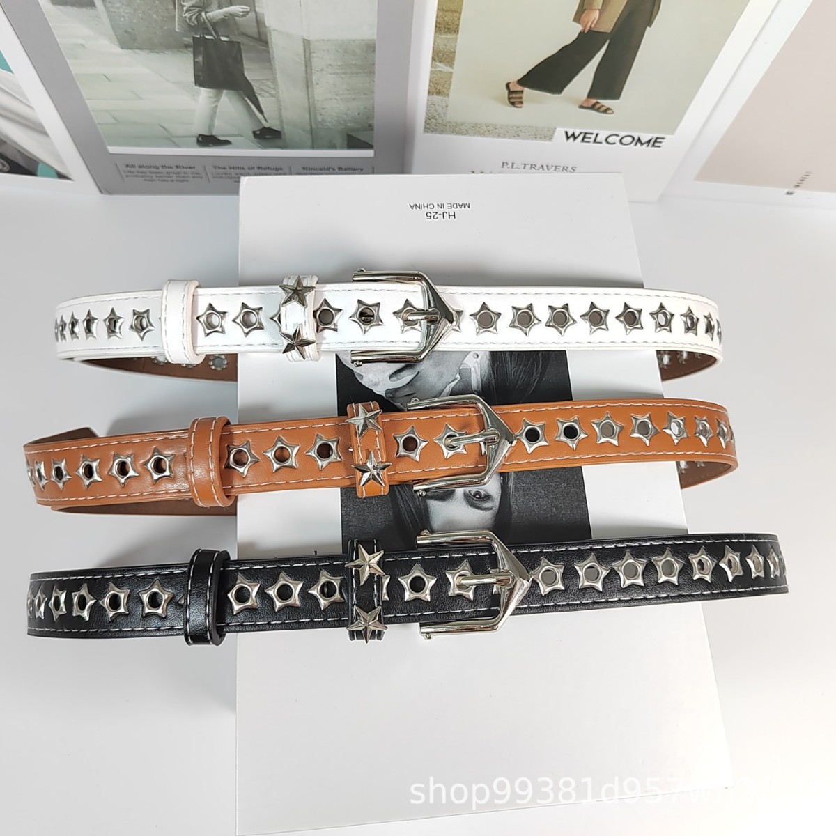 Girls Star Full Hole Belt Women's Denim Hollow Fashion Thin Belt Punch-free Pin Buckle Belt Belt Women's Small