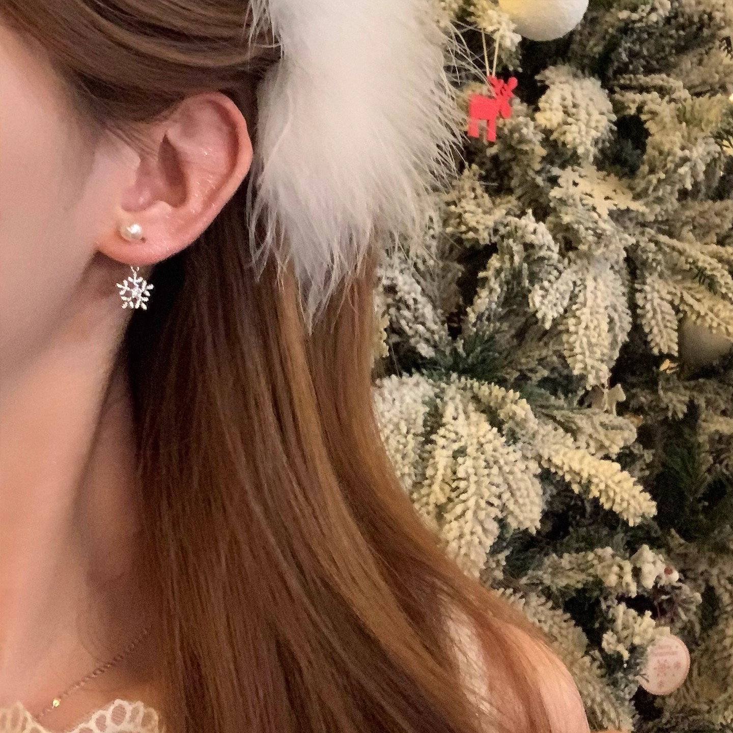 Exquisite Sparkling Zirconium Snowflake Pearl Pendant Back-Hanging Earrings for Women, Accessible Luxury and High-End Earrings Without Pierced Ear Clip Earrings