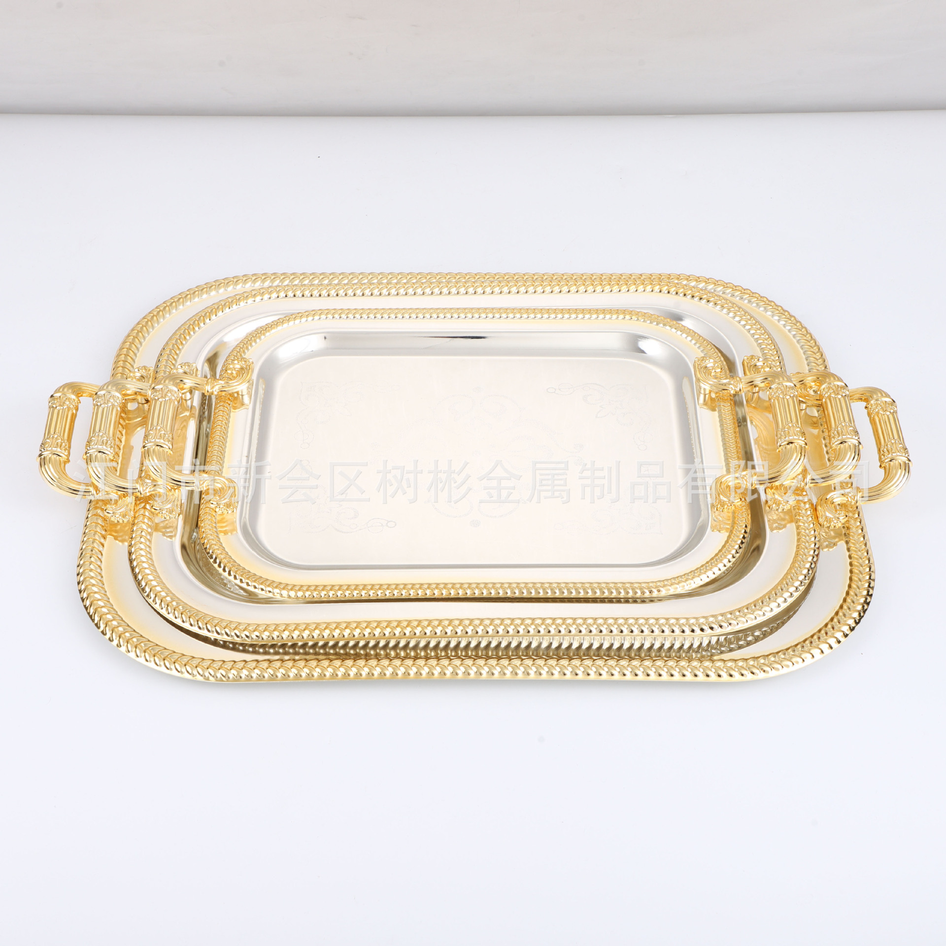 Factory wholesale European-style metal buffet plate golden silver hotel western-style restaurant wine tableware storage plate