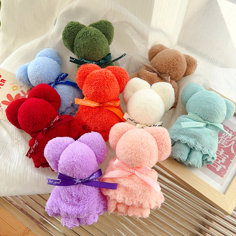 Thickened coral fleece towel bear shape hand gift square towel wedding birthday activities holiday practical gifts wholesale