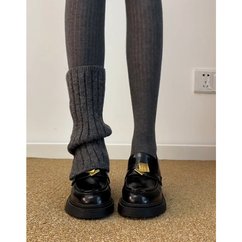 Sheepskin Version ~ Genuine Leather Thick-Soled Thick-Heeled Metal Buckle Slip-On Loafers for Women British Style Work Clothing Versatile Small Leather Shoes