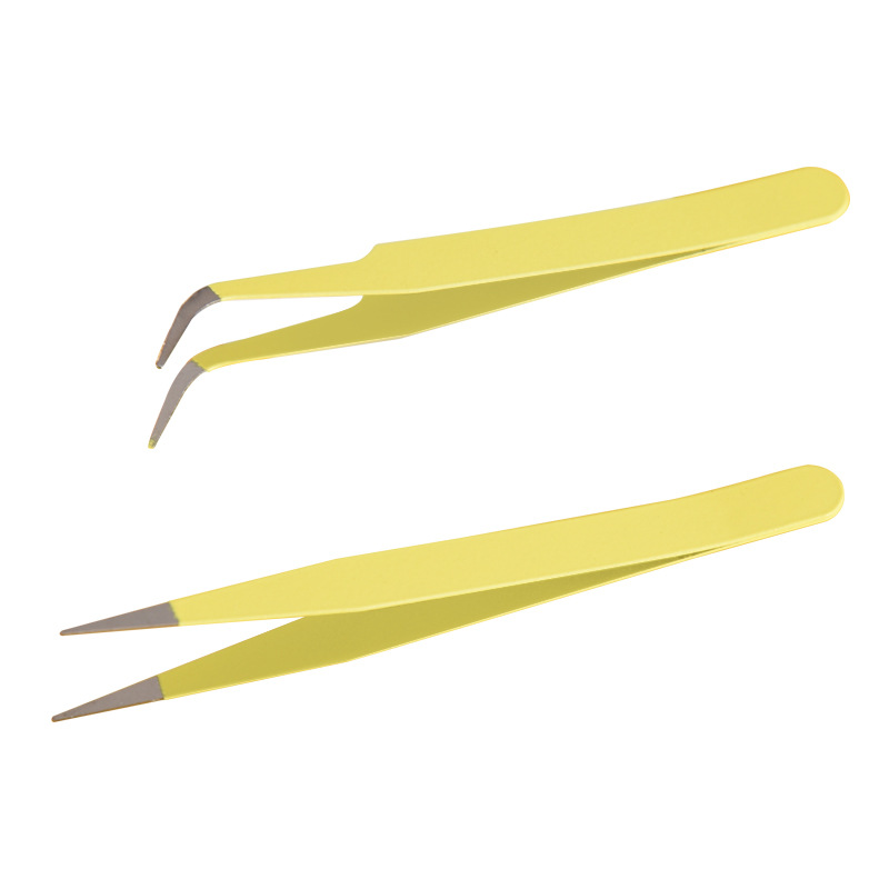 Mini Stainless Steel 10.5cm Tweezers Candy Color Goo Tool Stationery Tweezers Straight Elbow Bulk Hand Clamp