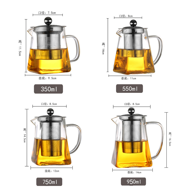 Wholesale heat-resistant glass teapot stainless steel filter teapot black tea tea set suit household tea maker small size in stock